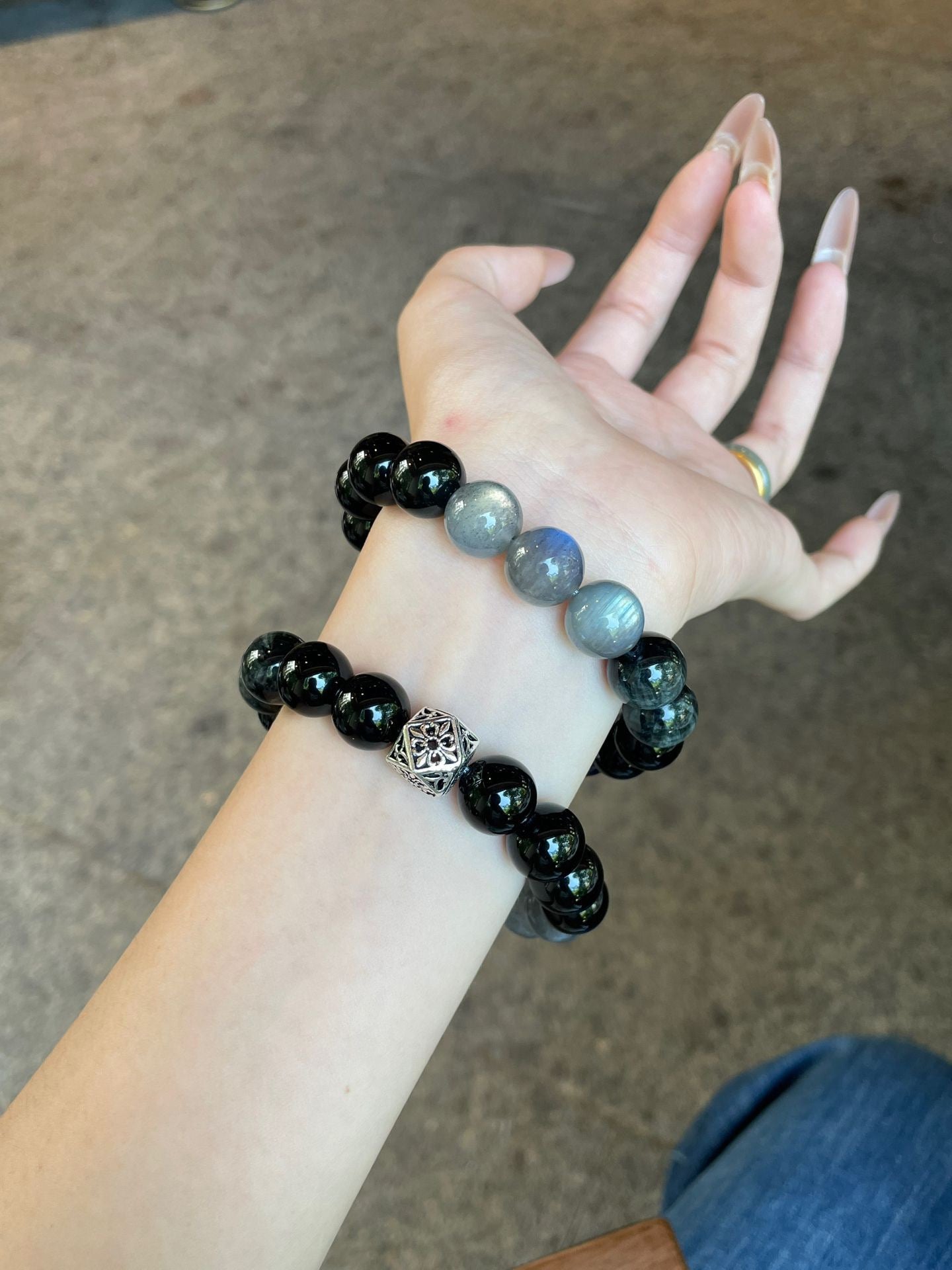 AAPLUS Crystals Protection & Intuition Bracelet - Obsidian, Hawk's Eye, Gray Moonstone