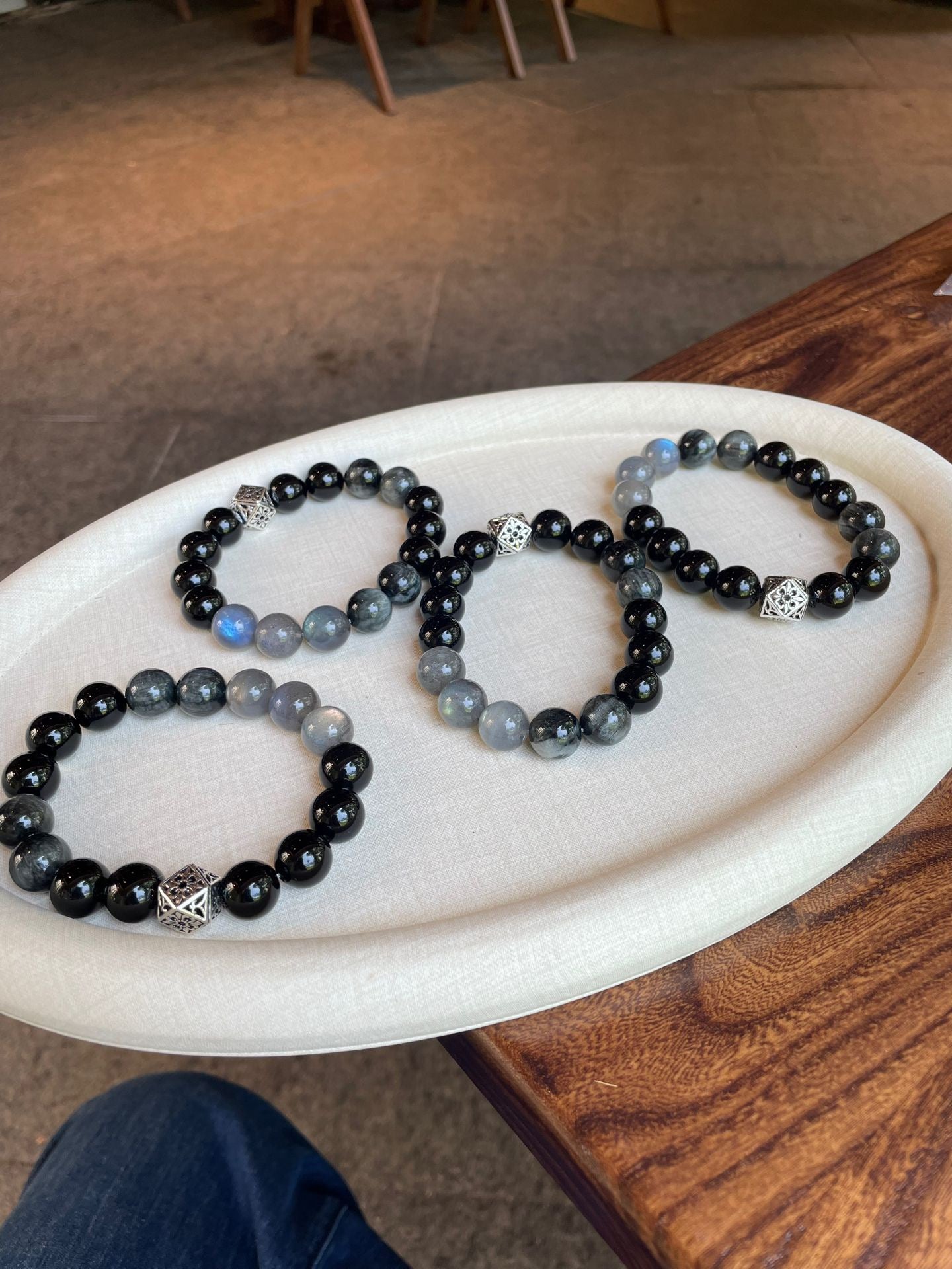 AAPLUS Crystals Protection & Intuition Bracelet - Obsidian, Hawk's Eye, Gray Moonstone