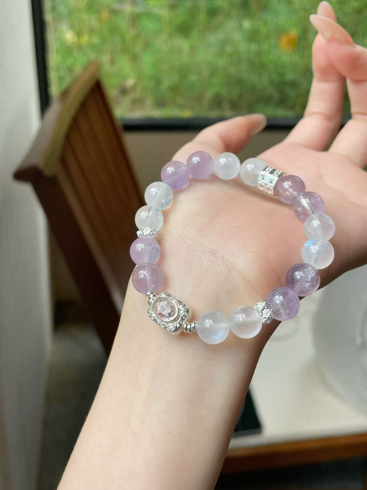 AAPLUS Crystals: Harmony Bracelet - Amethyst and Celestial Blue Moonstone