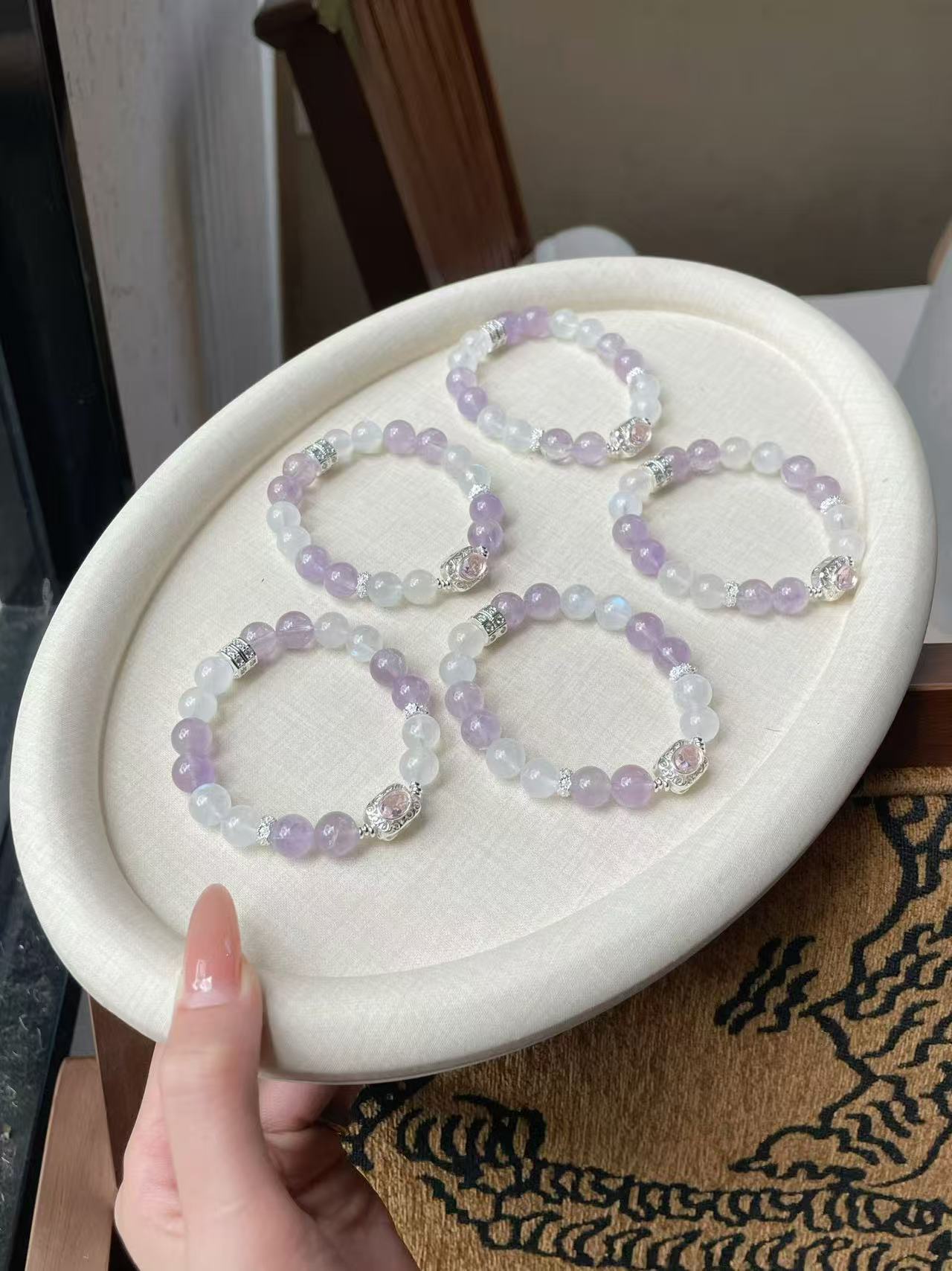 AAPLUS Crystals: Harmony Bracelet - Amethyst and Celestial Blue Moonstone