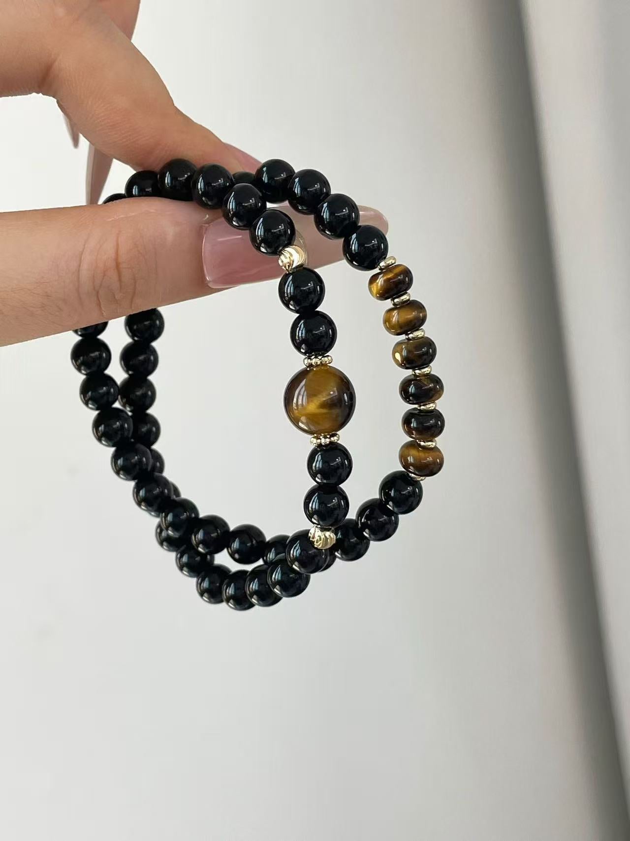 AAPLUS Crystals: Obsidian and Tiger's Eye Harmony Bracelet