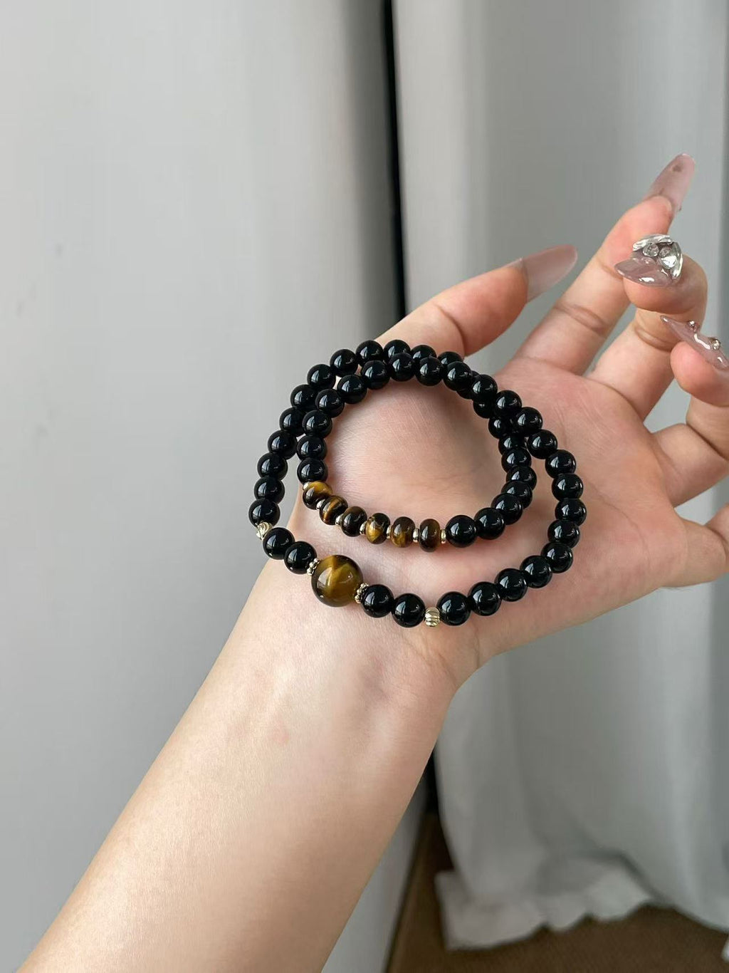 AAPLUS Crystals: Obsidian and Tiger's Eye Harmony Bracelet