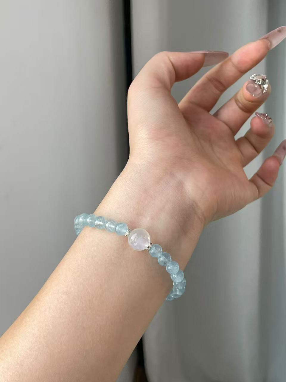 AAPLUS Crystals | Aquamarine and Blue Moonstone Healing Bracelet for Throat & Third Eye Chakra