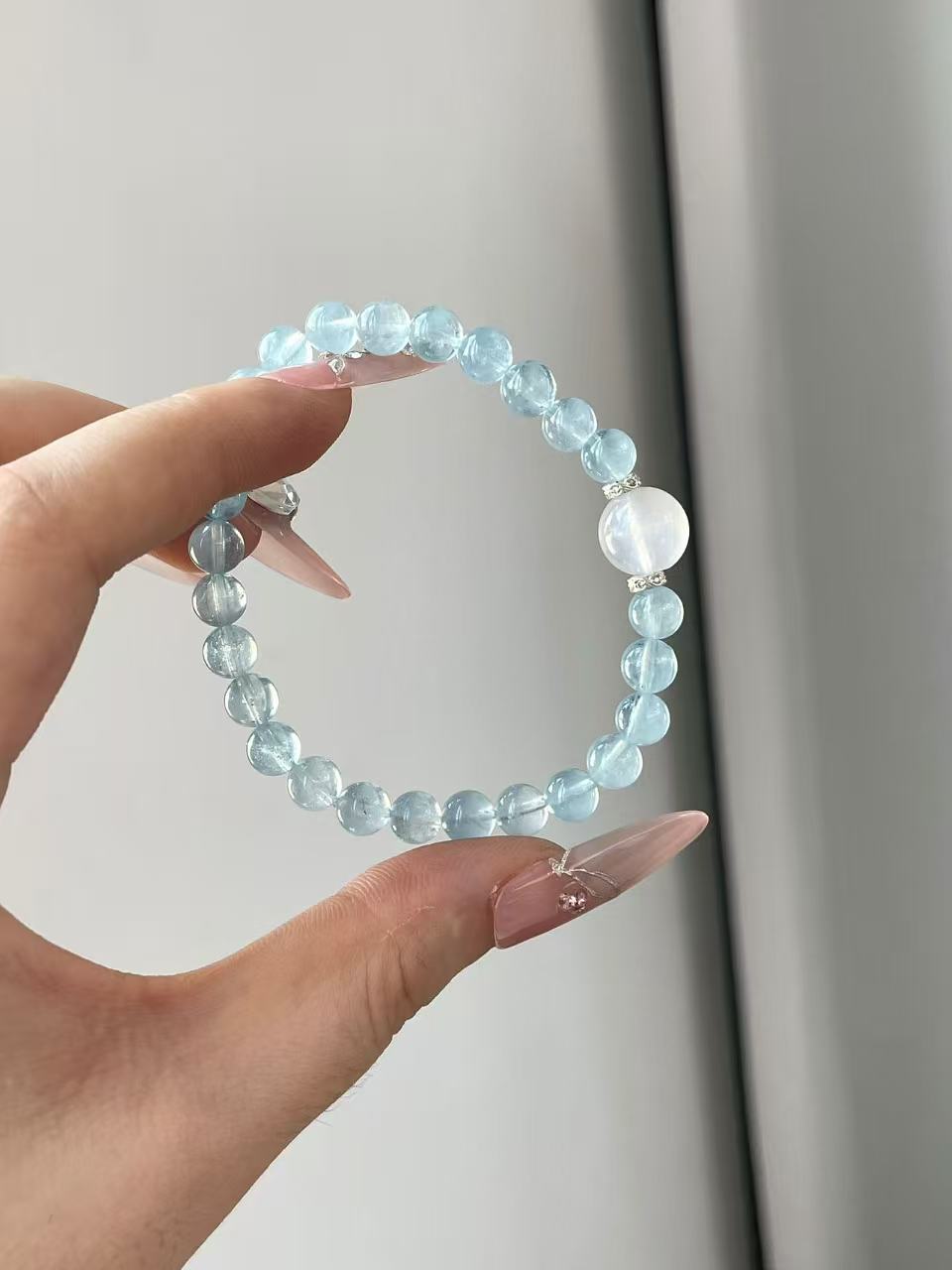 AAPLUS Crystals | Aquamarine and Blue Moonstone Healing Bracelet for Throat & Third Eye Chakra