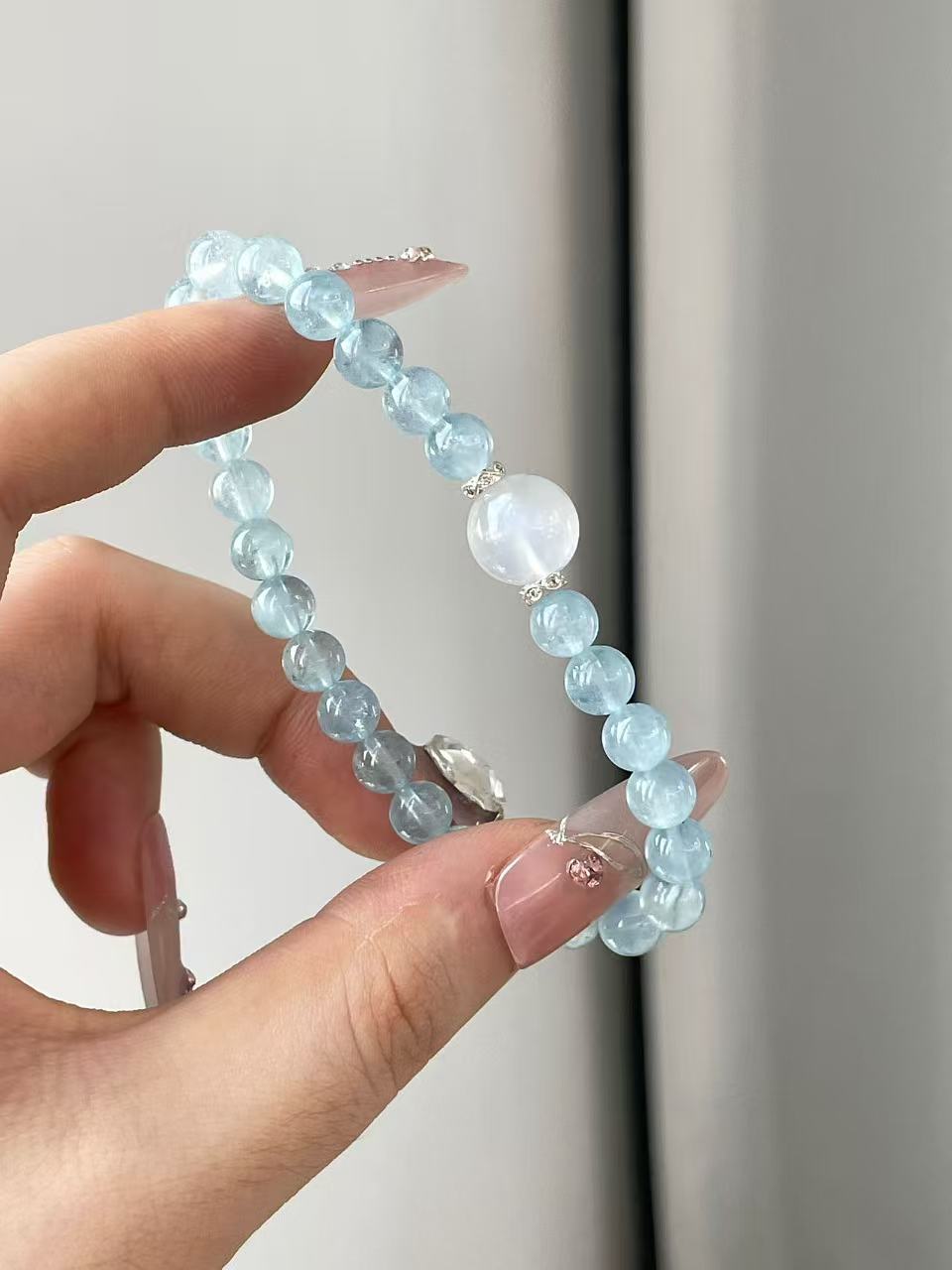 AAPLUS Crystals | Aquamarine and Blue Moonstone Healing Bracelet for Throat & Third Eye Chakra