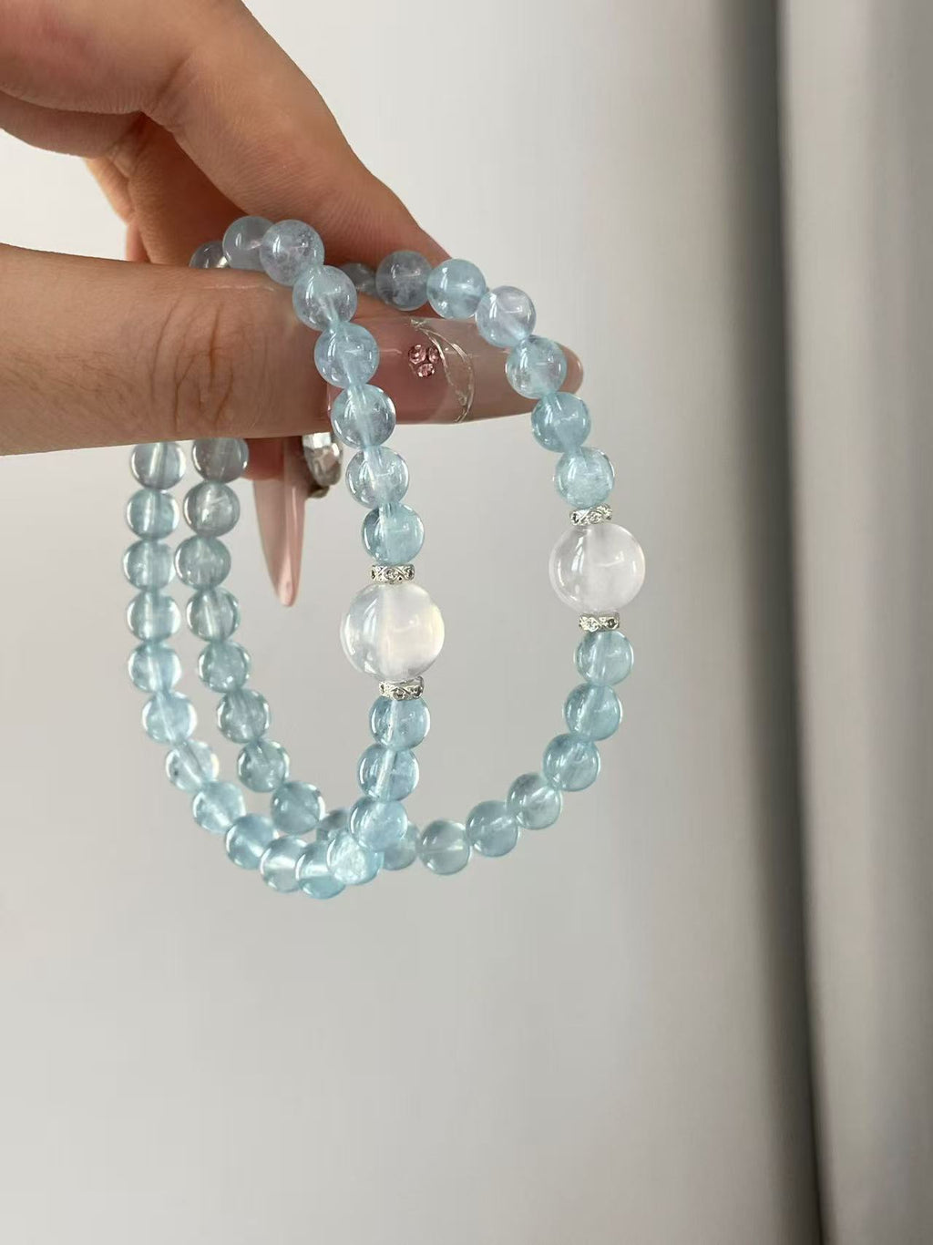 AAPLUS Crystals | Aquamarine and Blue Moonstone Healing Bracelet for Throat & Third Eye Chakra