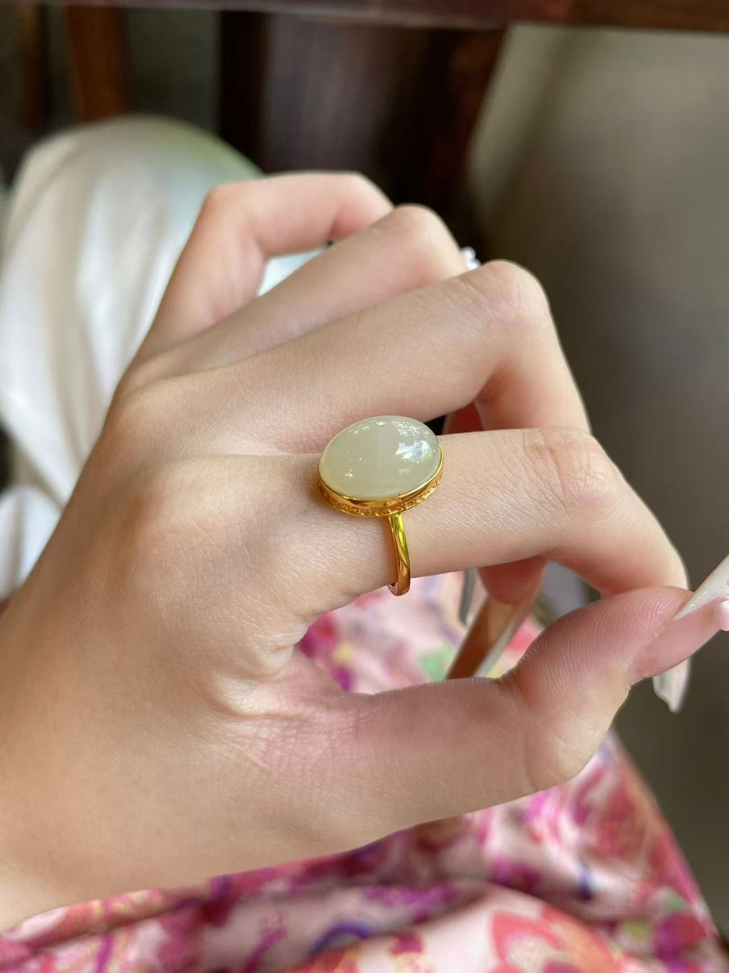 AAPLUS Crystals - Sky Blue Nephrite Jade Ring