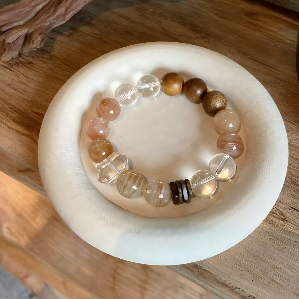 AAPLUS Crystals | Clear Quartz Layered Phantom Agarwood Energy Cleansing Wealth-Attracting Combination