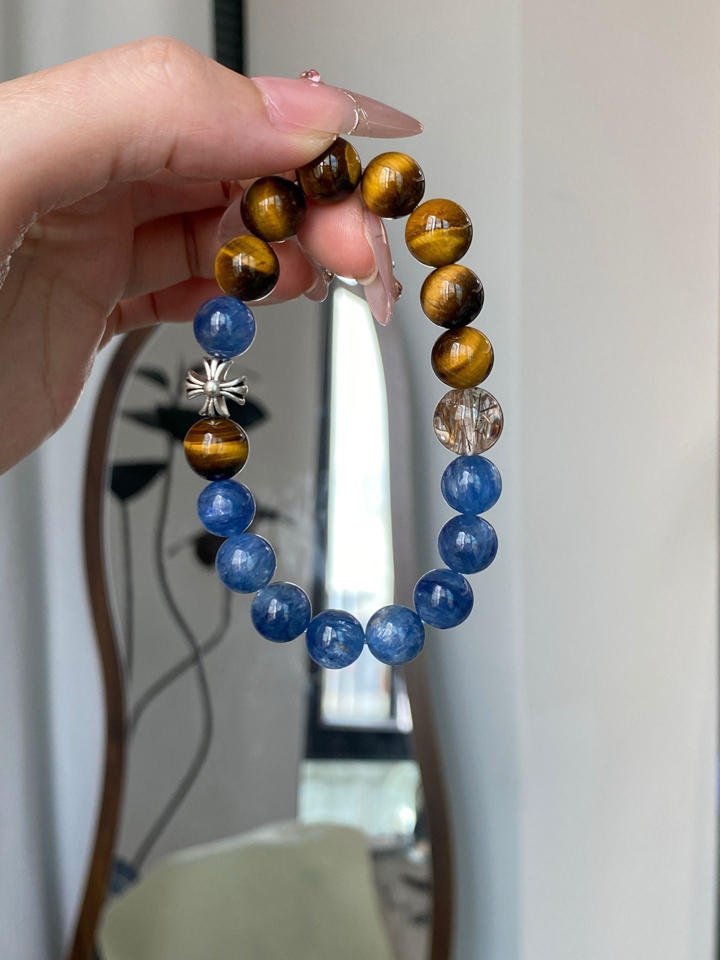 Kyanite, Tiger's Eye & Black Obsidian Bracelet