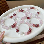 AAPLUS Crystals Strawberry Quartz White Phantom Rose Quartz Clear Crystal Energy Bracelet - Copper Fittings