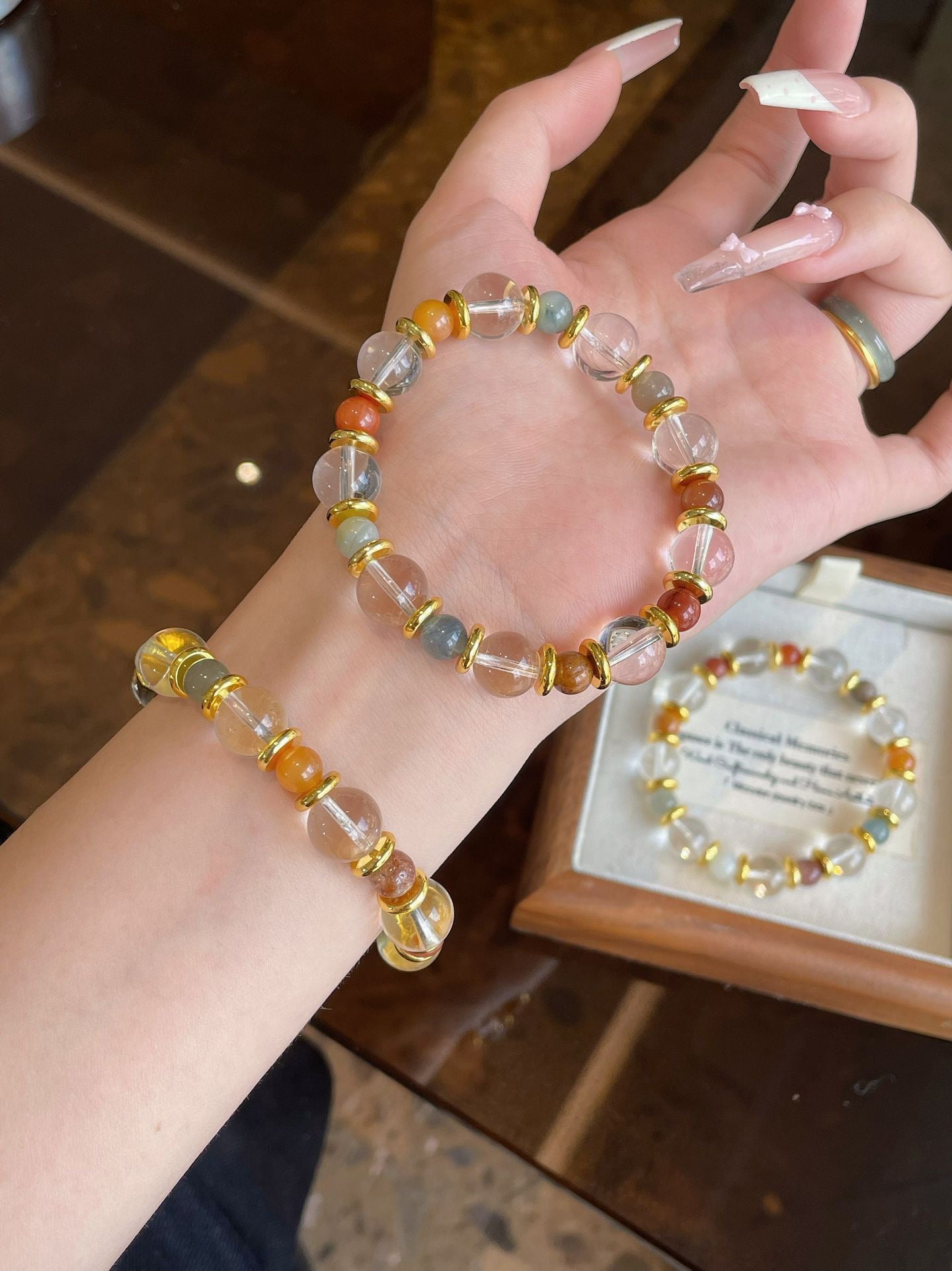 AAPLUS Crystals: Minimalist Rainbow Moonstone and Clear Quartz Bracelet