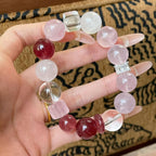 AAPLUS Crystals Strawberry Quartz White Phantom Rose Quartz Clear Crystal Energy Bracelet - Copper Fittings