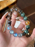 AAPLUS Crystals - Balancing & Good Fortune Crystal Bracelet (Tea Quartz, Gray Moonstone, Green Dragonstone, Citrine)