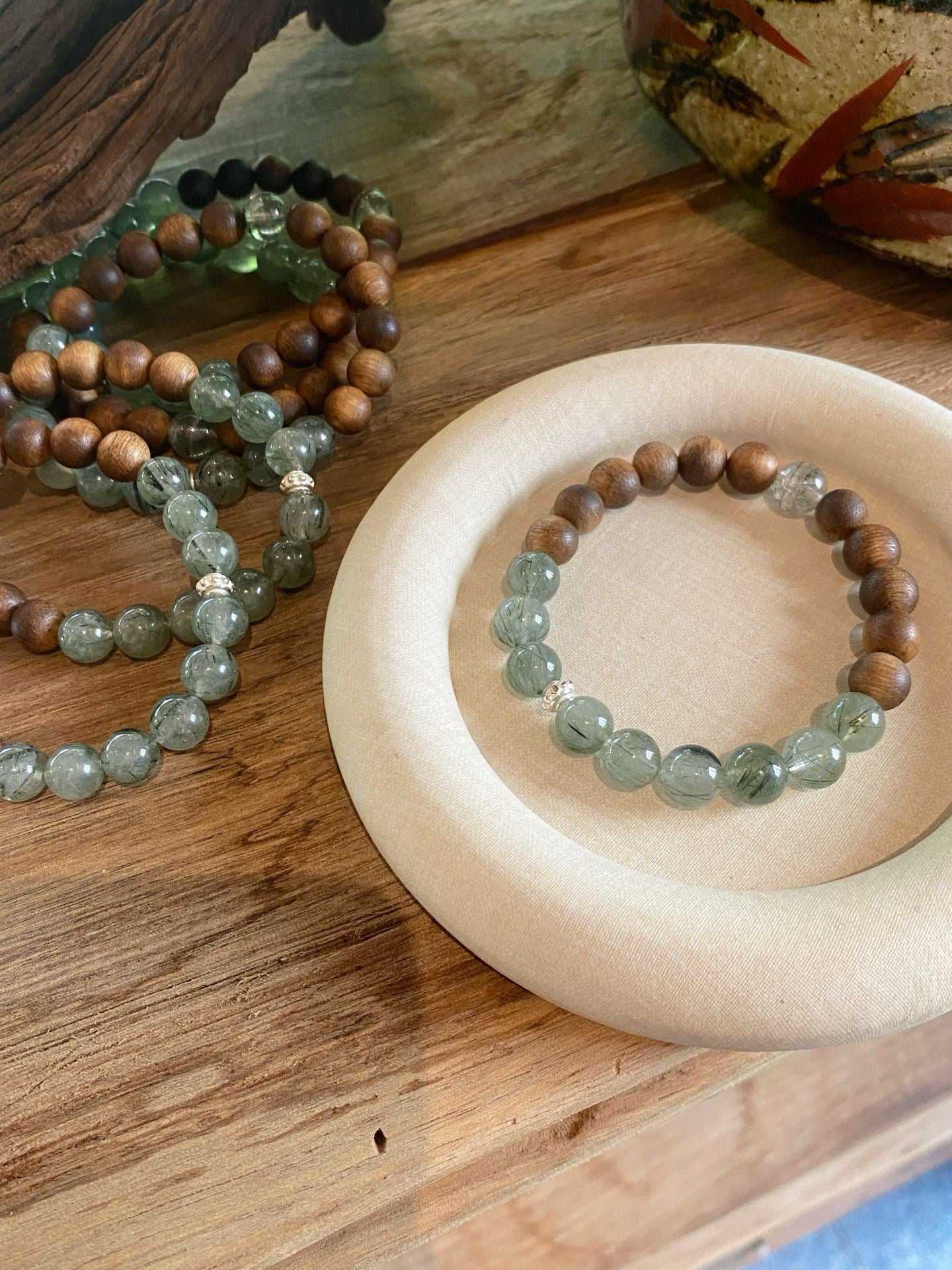 AAPLUS Crystals | Green Phantom & Green Rutilated Quartz with Kyara Agarwood Bracelet