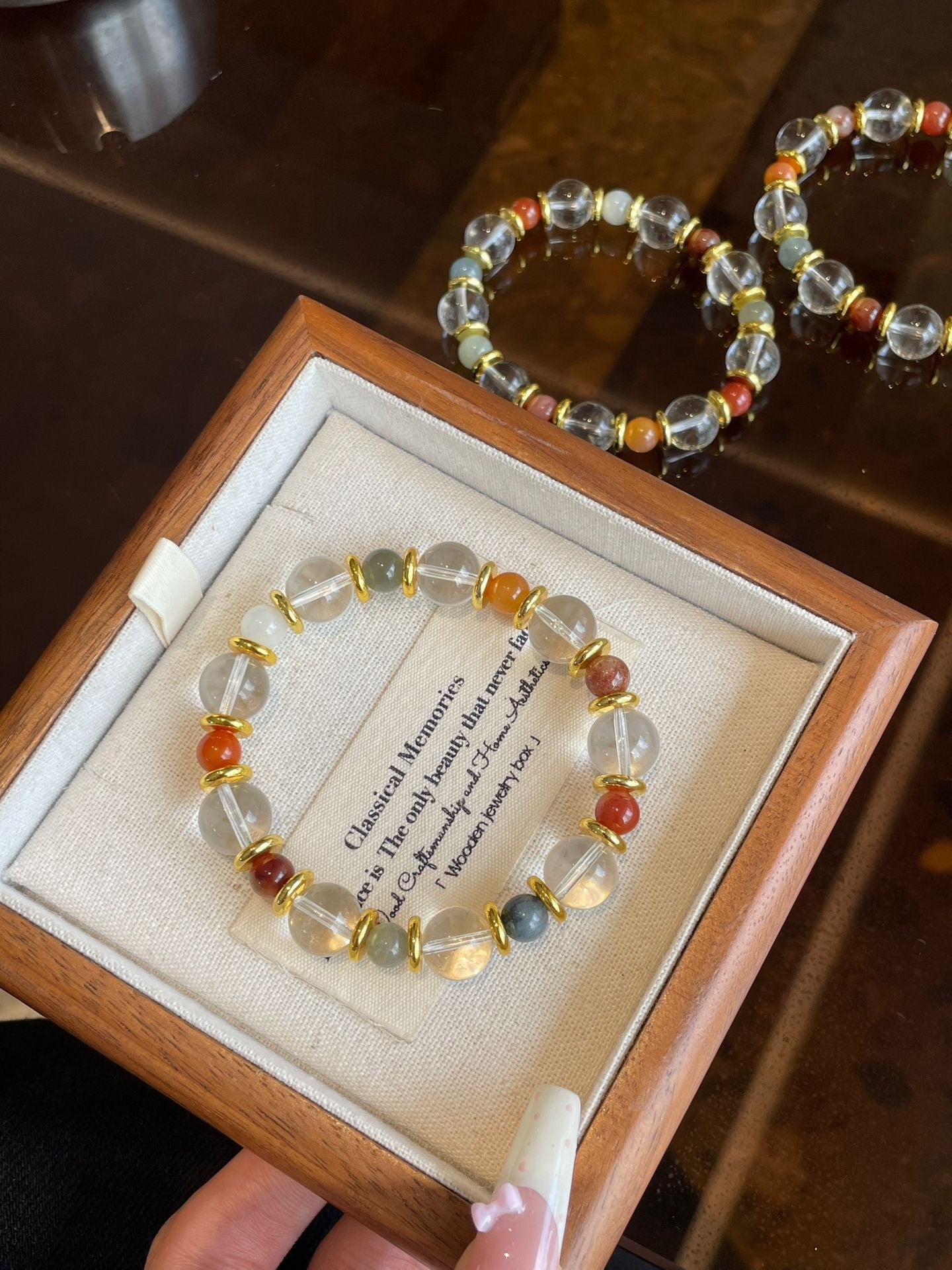 AAPLUS Crystals: Minimalist Rainbow Moonstone and Clear Quartz Bracelet