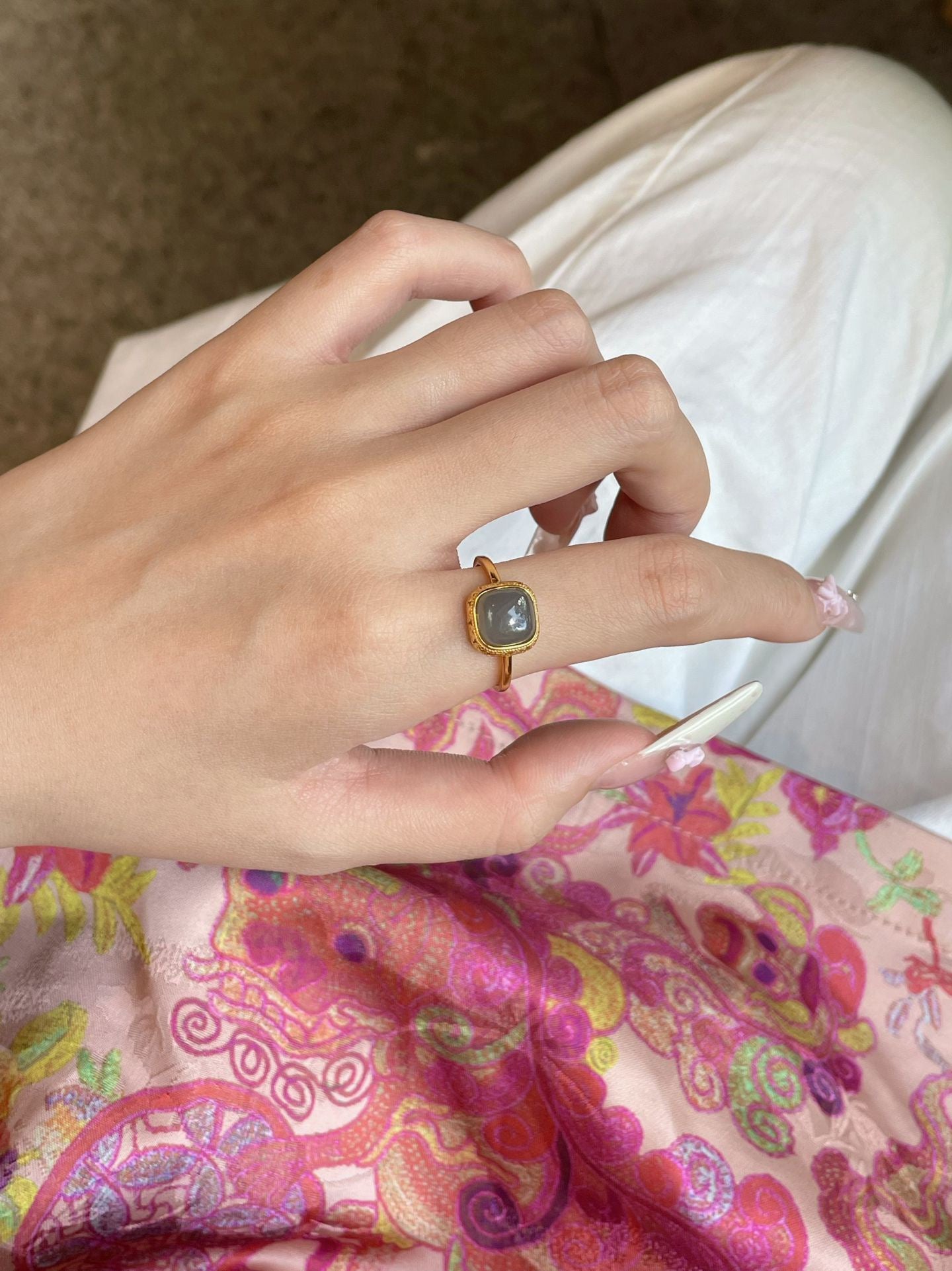 AAPLUS Crystals - Rare Smoke Purple Jade Statement Ring