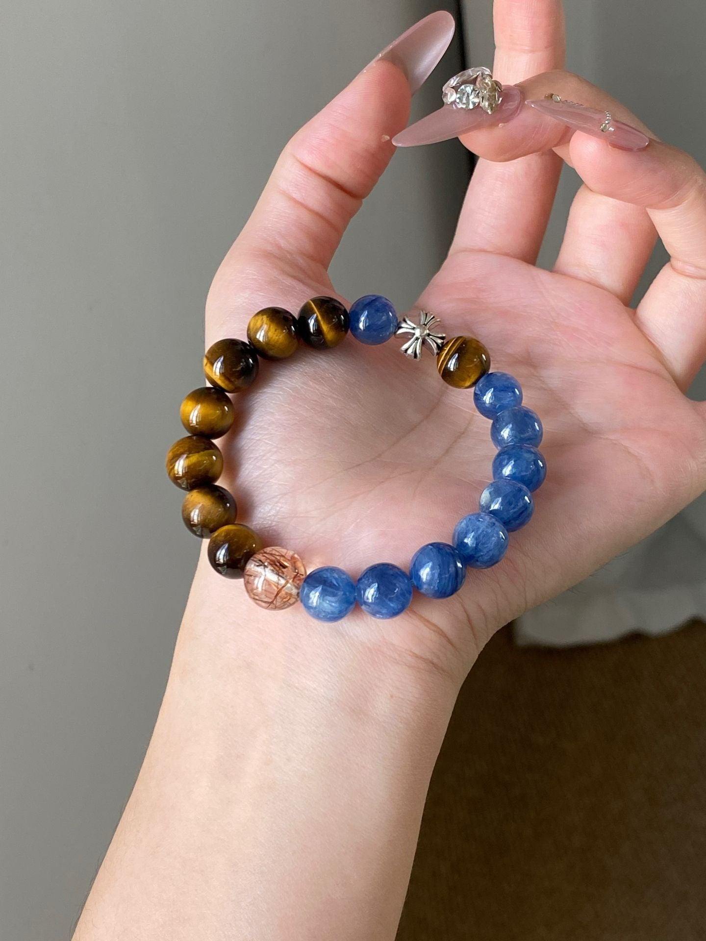 Kyanite, Tiger's Eye & Black Obsidian Bracelet