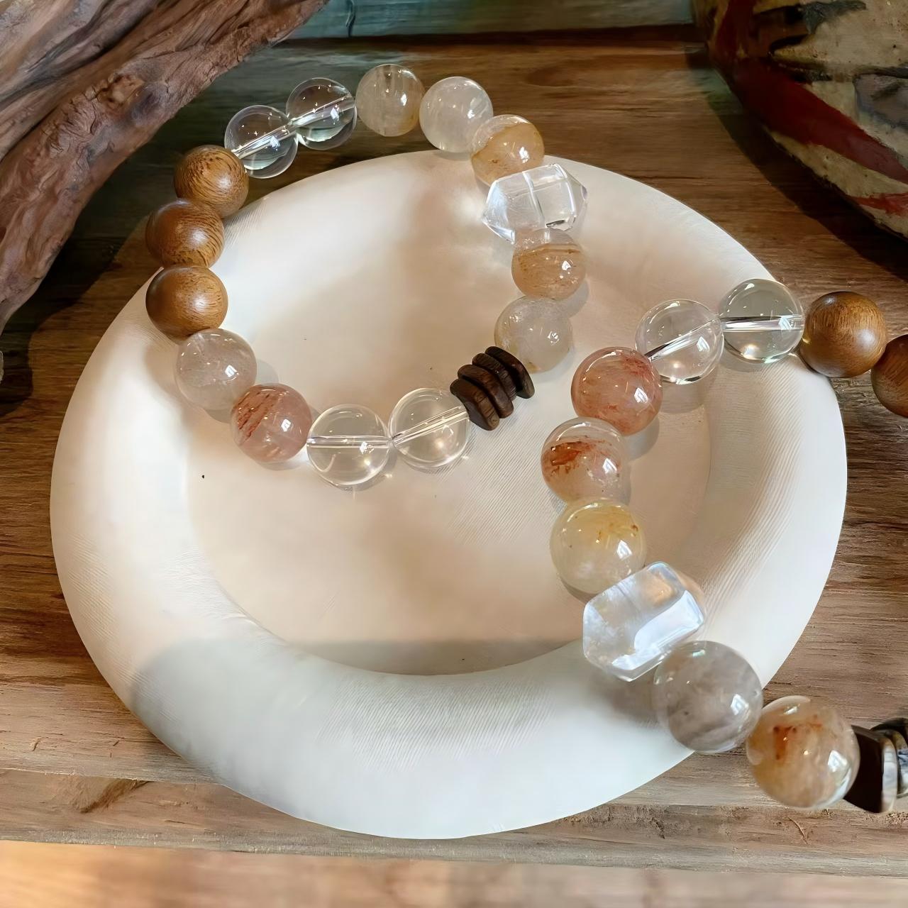 AAPLUS Crystals | Clear Quartz Layered Phantom Agarwood Energy Cleansing Wealth-Attracting Combination