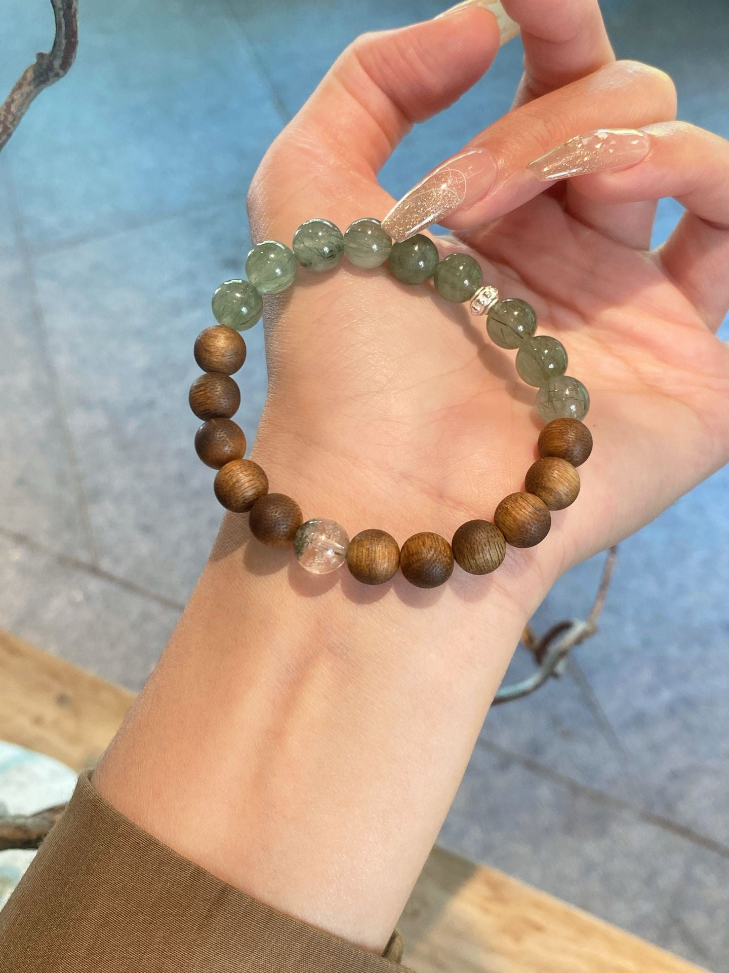 AAPLUS Crystals | Green Phantom & Green Rutilated Quartz with Kyara Agarwood Bracelet