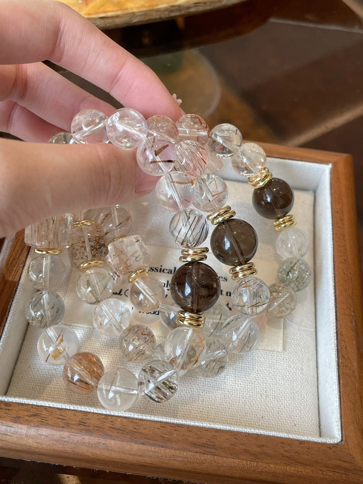 AAPLUS Crystals | Black Rutilated and Smoky Quartz Stone Bracelet