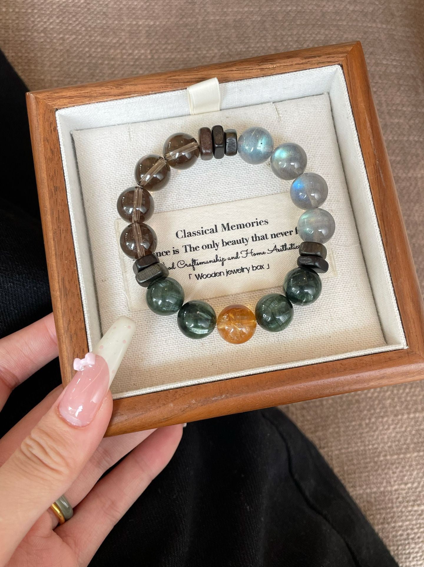 AAPLUS Crystals - Balancing & Good Fortune Crystal Bracelet (Tea Quartz, Gray Moonstone, Green Dragonstone, Citrine)