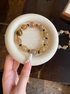 AAPLUS Crystals - Layered Aventurine Tiger Eye Abacus Bracelet with Black Gold Accent