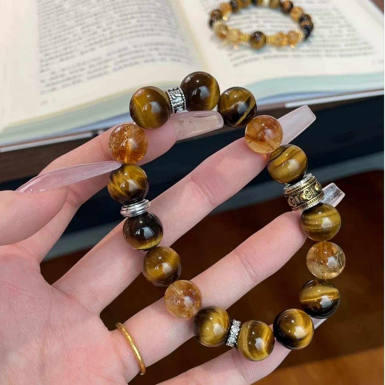 AAPLUS Crystals Yellow Tiger Eye Bracelet for Confidence & Strength