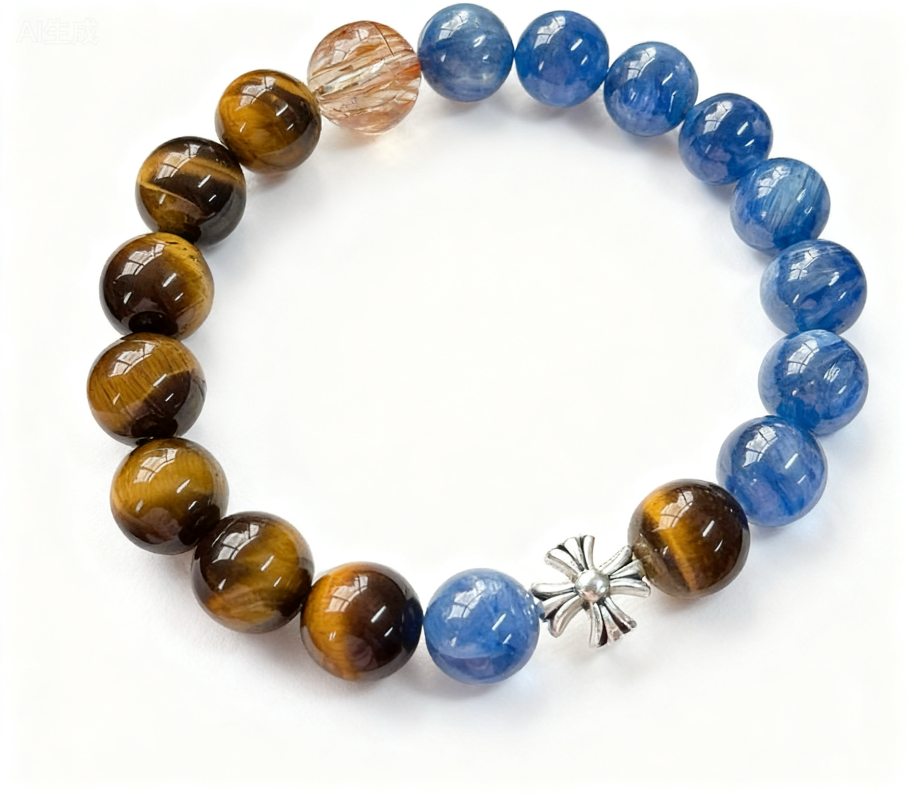 Kyanite, Tiger's Eye & Black Obsidian Bracelet