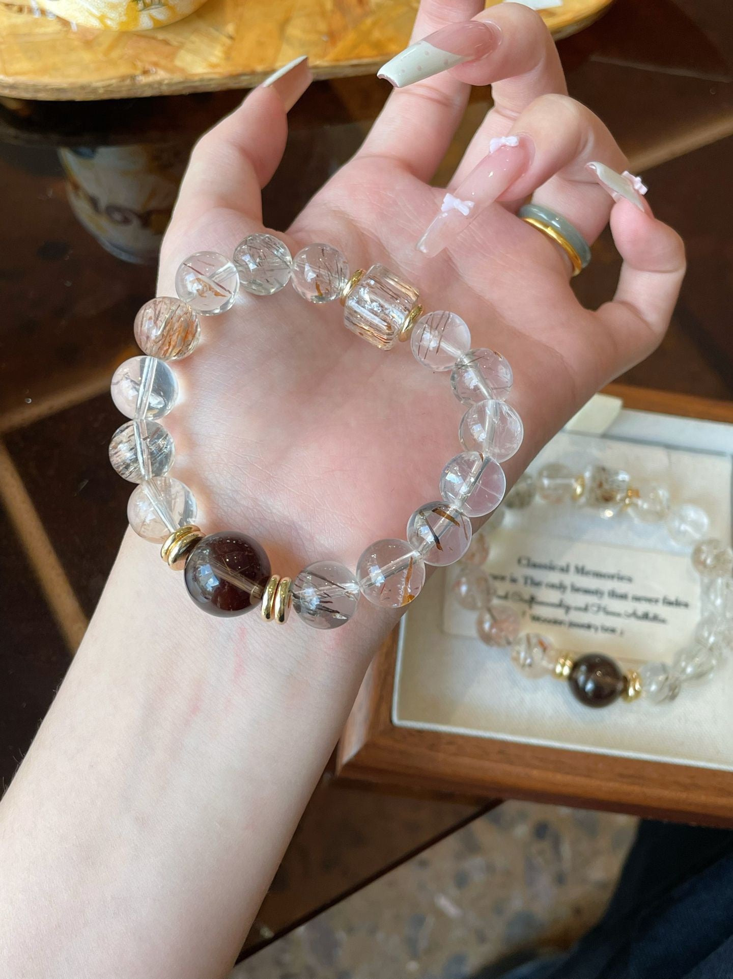 AAPLUS Crystals | Black Rutilated and Smoky Quartz Stone Bracelet