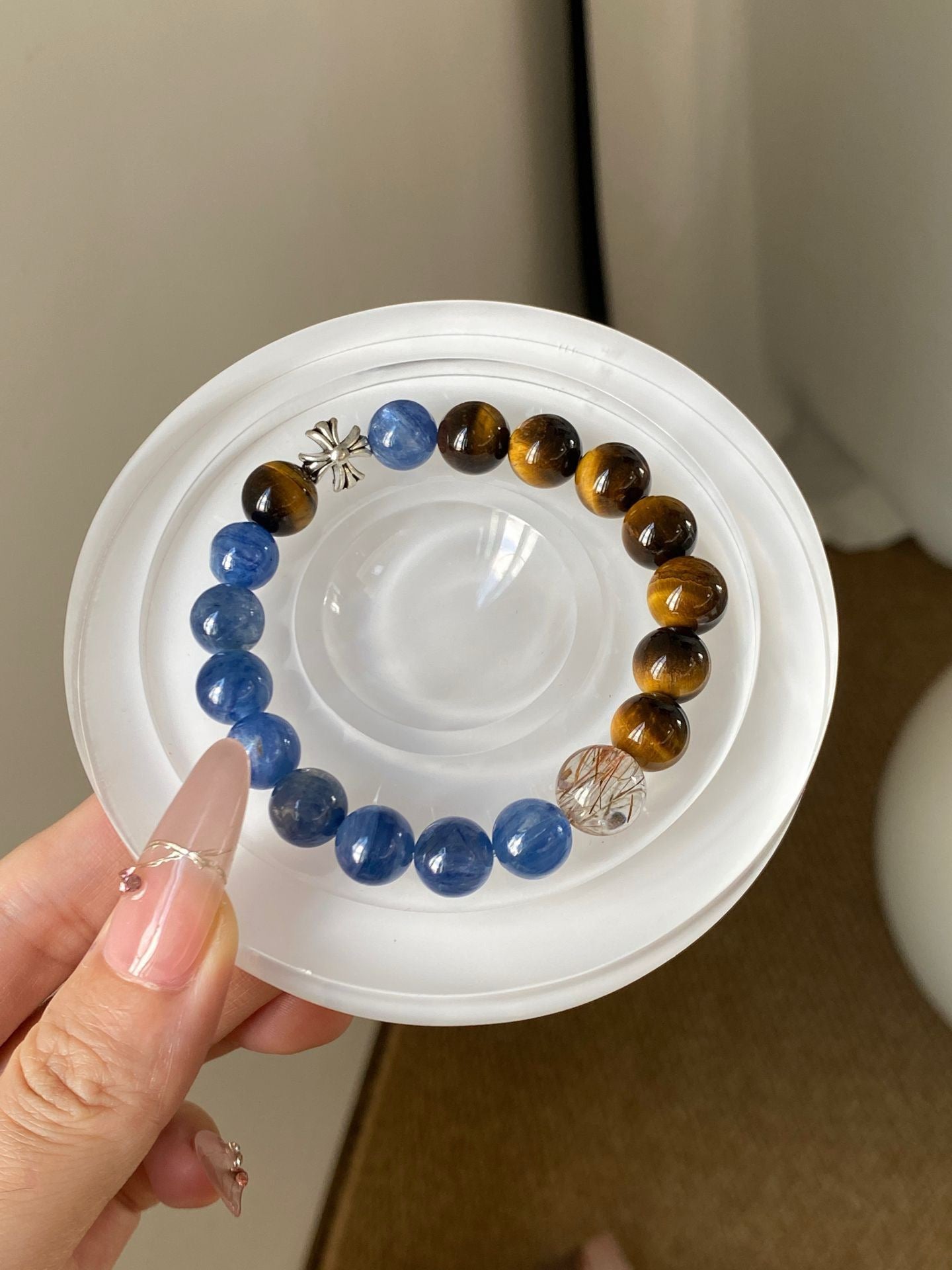 Kyanite, Tiger's Eye & Black Obsidian Bracelet