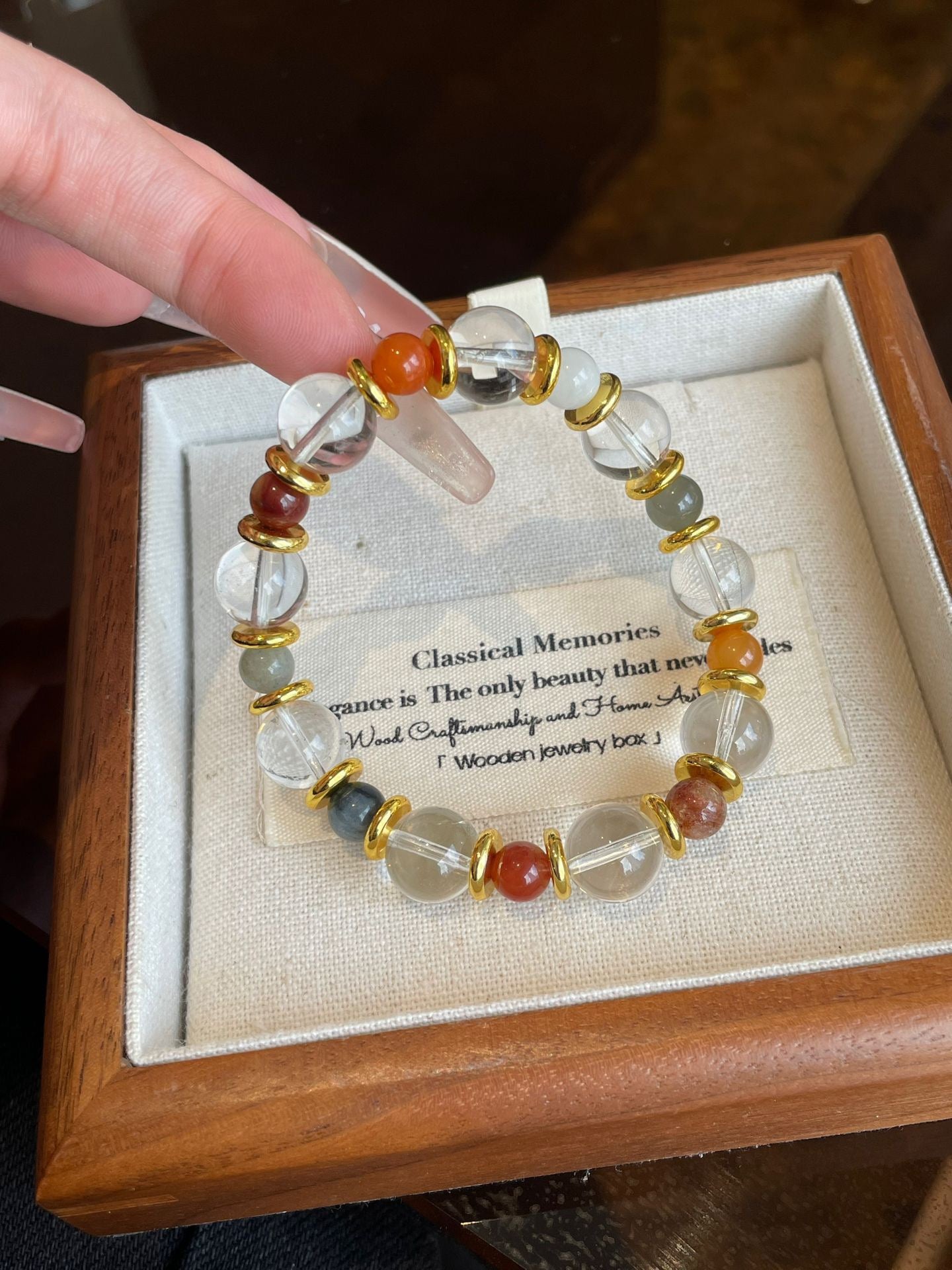 AAPLUS Crystals: Minimalist Rainbow Moonstone and Clear Quartz Bracelet