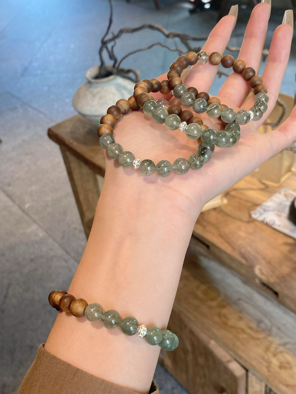 AAPLUS Crystals | Green Phantom & Green Rutilated Quartz with Kyara Agarwood Bracelet