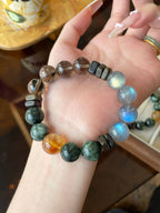 AAPLUS Crystals - Balancing & Good Fortune Crystal Bracelet (Tea Quartz, Gray Moonstone, Green Dragonstone, Citrine)