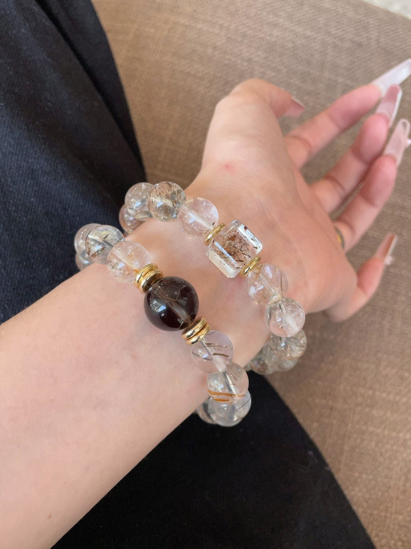 AAPLUS Crystals | Black Rutilated and Smoky Quartz Stone Bracelet