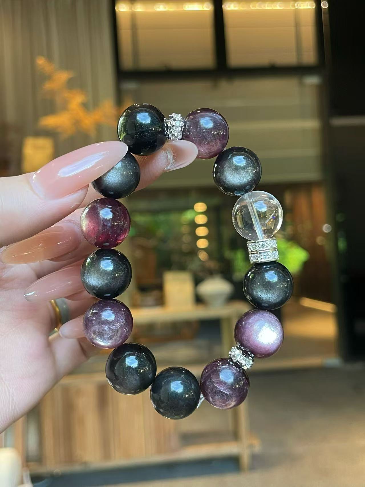 AAPLUS Crystals | Kyanite, Silver Sheen Obsidian & Clear Quartz Bracelet