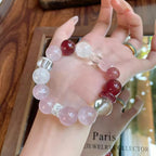 AAPLUS Crystals Strawberry Quartz White Phantom Rose Quartz Clear Crystal Energy Bracelet - Copper Fittings