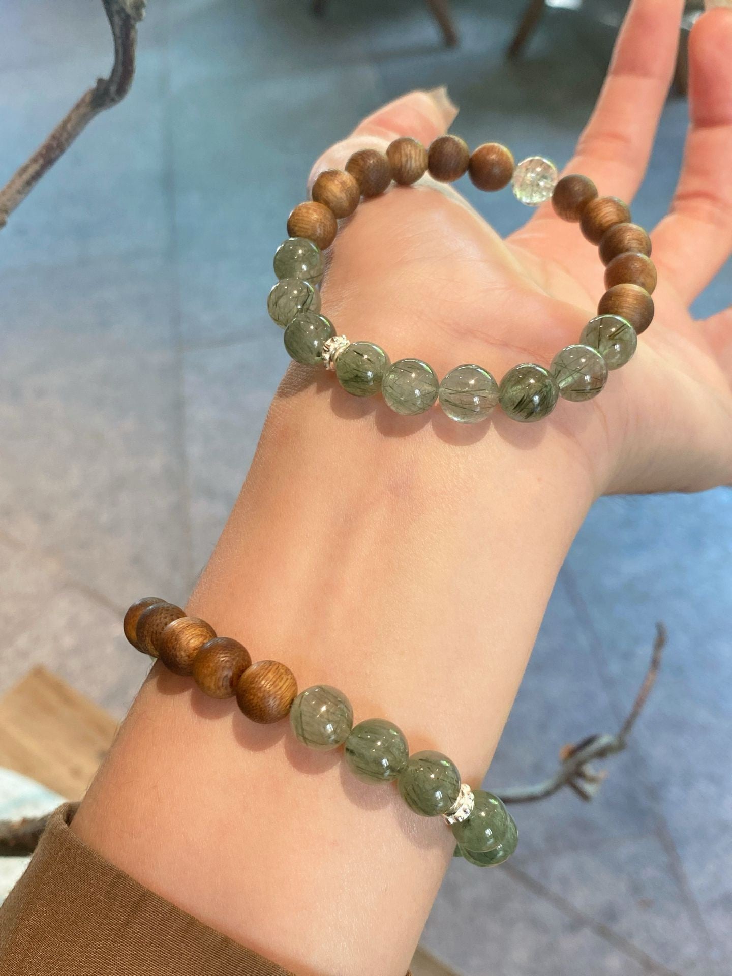 AAPLUS Crystals | Green Phantom & Green Rutilated Quartz with Kyara Agarwood Bracelet