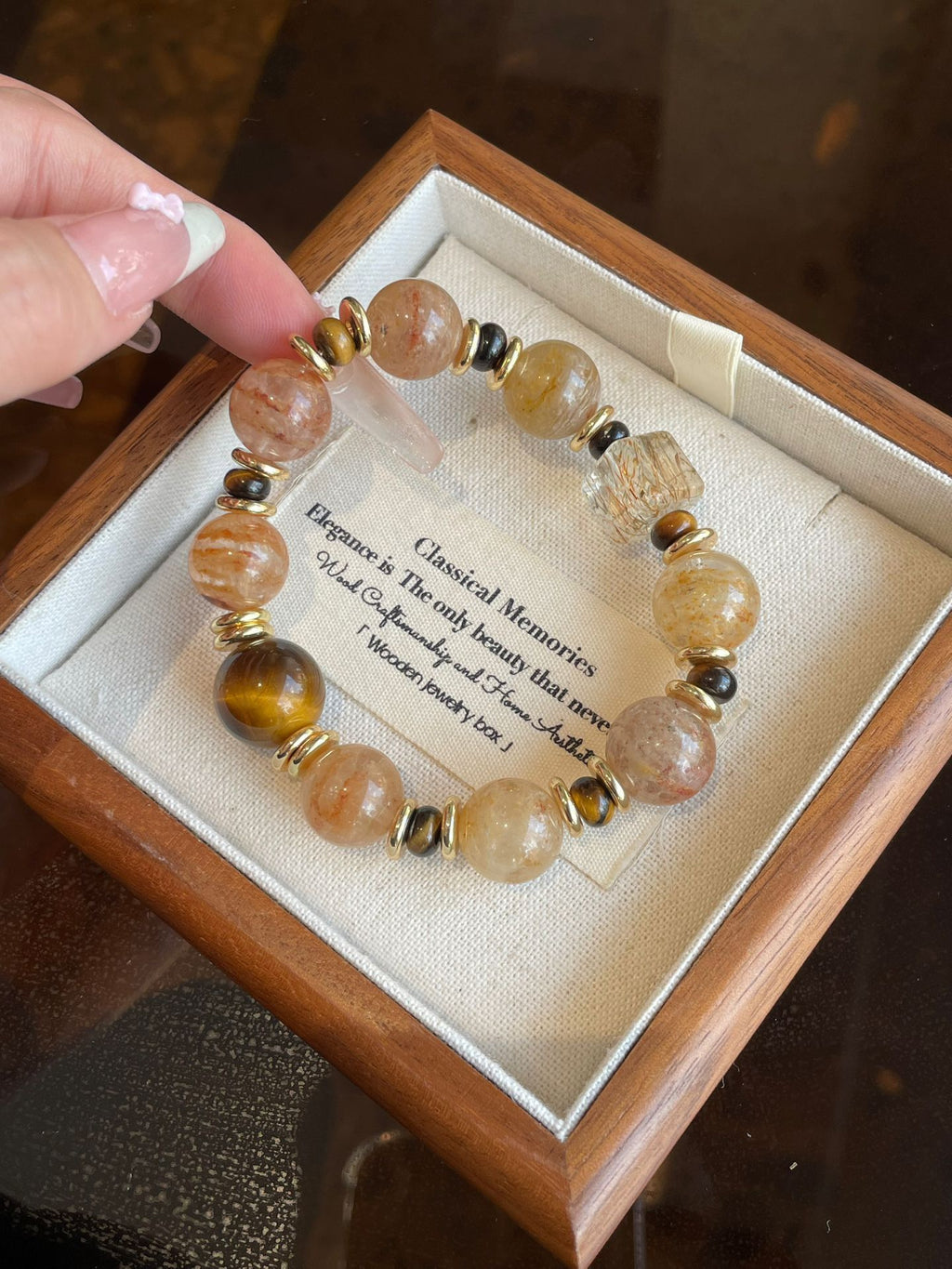 AAPLUS Crystals - Layered Aventurine Tiger Eye Abacus Bracelet with Black Gold Accent