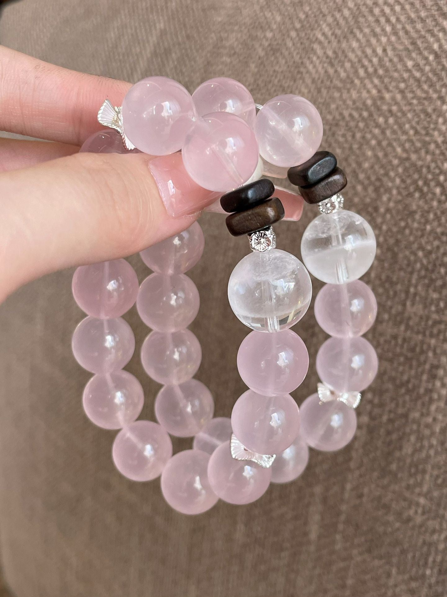 AAPLUS Crystals - Mojo Pink & White Phantom Quartz Healing Bracelet