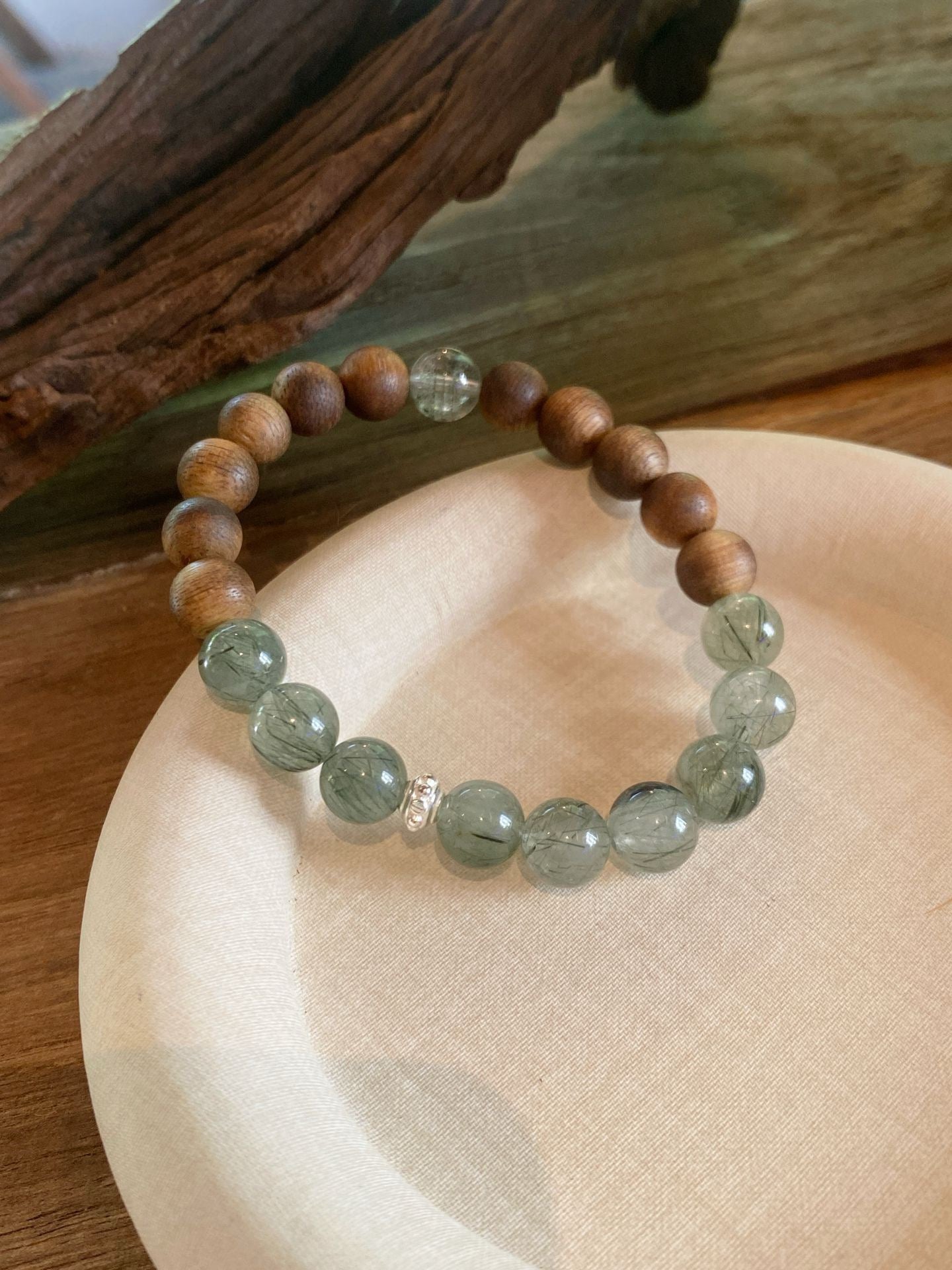 AAPLUS Crystals | Green Phantom & Green Rutilated Quartz with Kyara Agarwood Bracelet