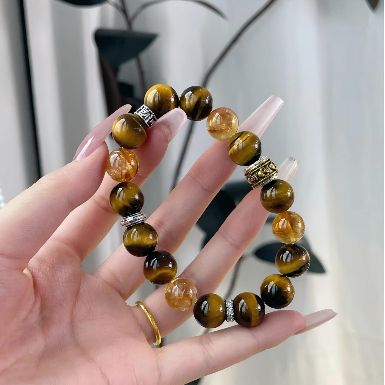 AAPLUS Crystals Yellow Tiger Eye Bracelet for Confidence & Strength