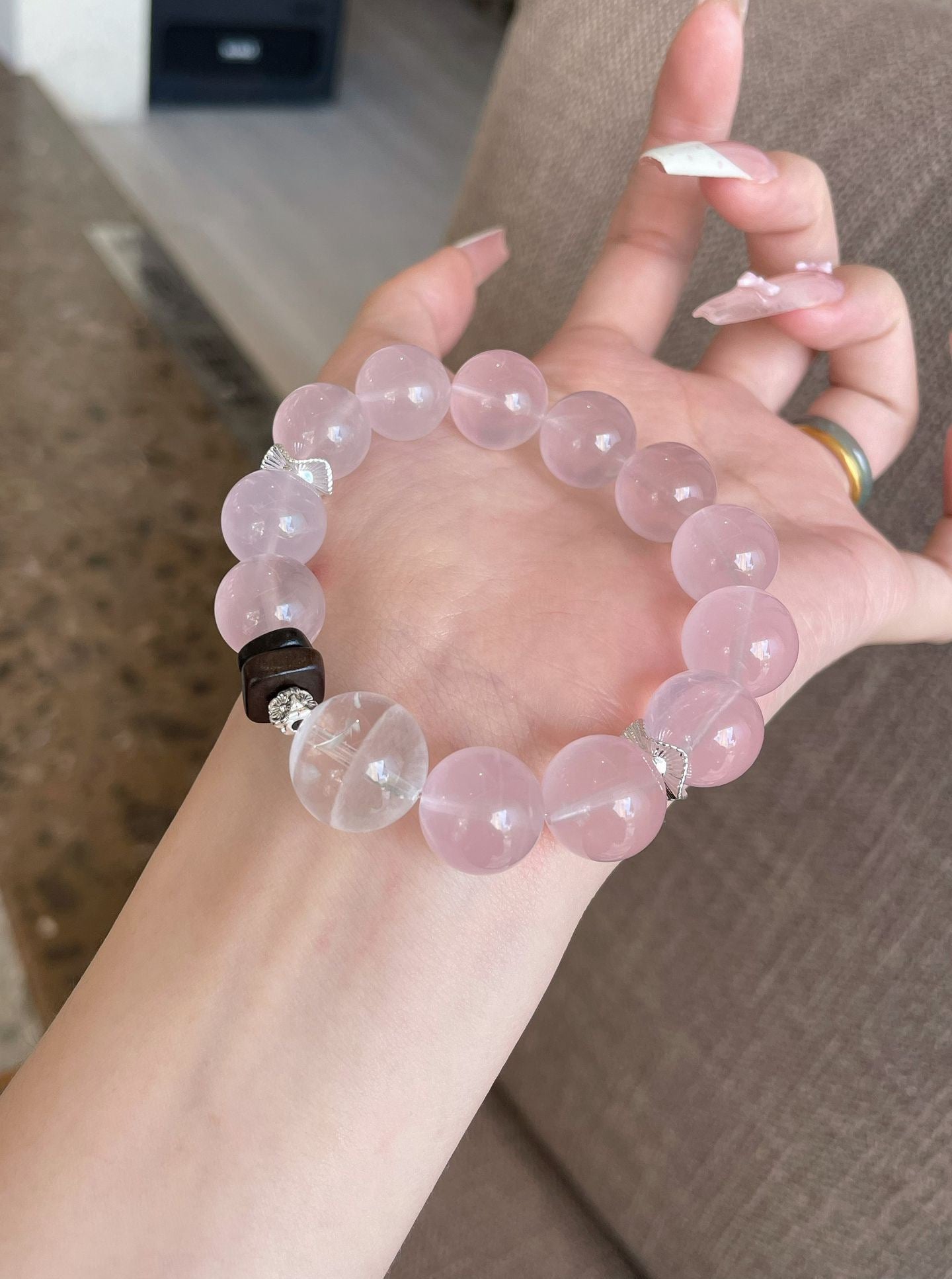 AAPLUS Crystals - Mojo Pink & White Phantom Quartz Healing Bracelet